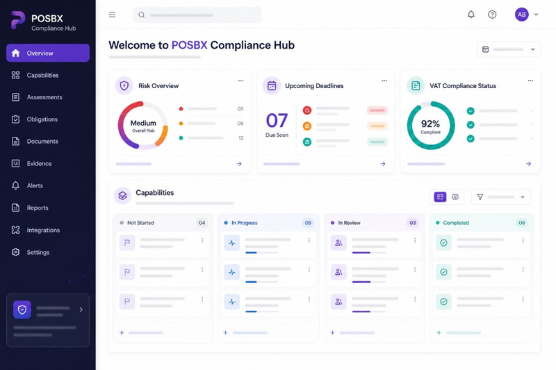 Enterprise POSBX dashboard screenshot projecting trustworthy routing aesthetic
