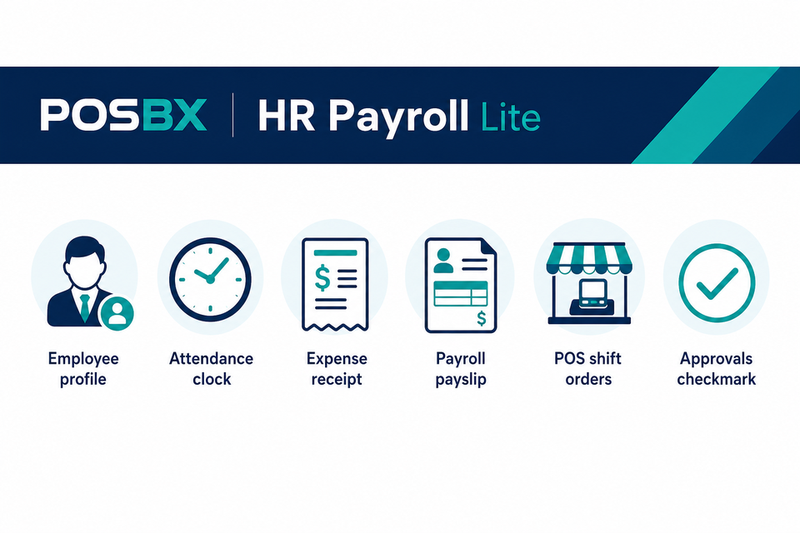 POSBX HR feature chips for employee management attendance payroll and performance