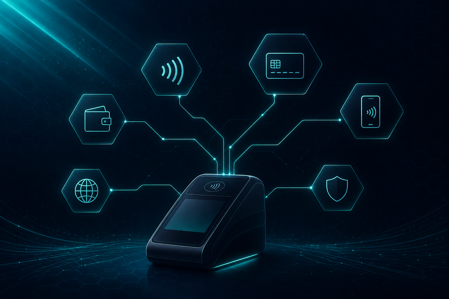 Diagram of POS tender mesh connecting hardware and payment providers